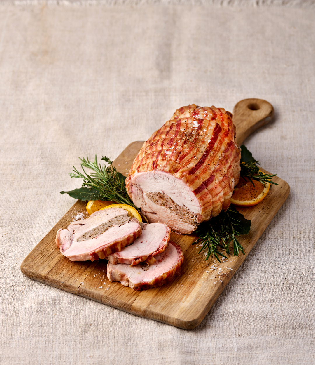 Sage & Caramalised Onion Stuffed Free Range Turkey Breast With Bacon